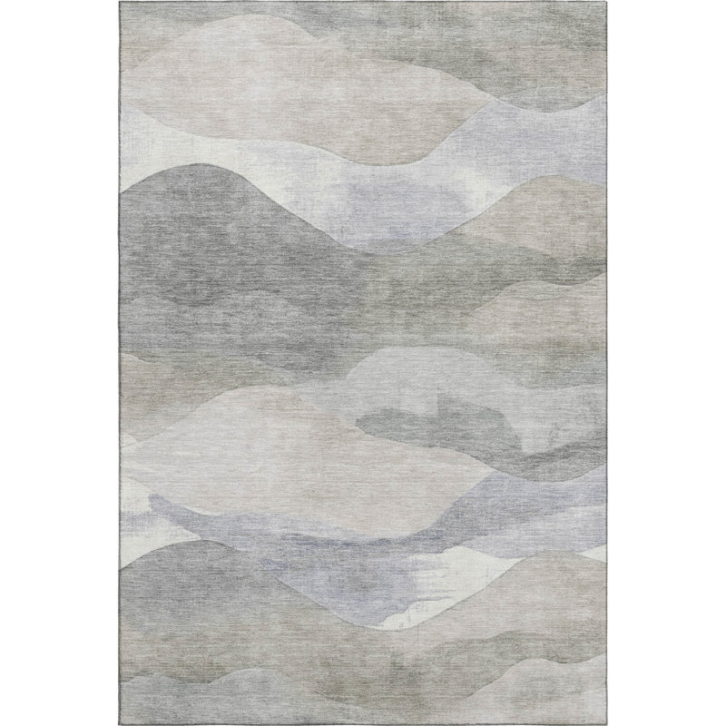 Tapis lavable à la machine de qualité supérieure Pinkston Waves, Rectangulaire 8 pi x 10 pi