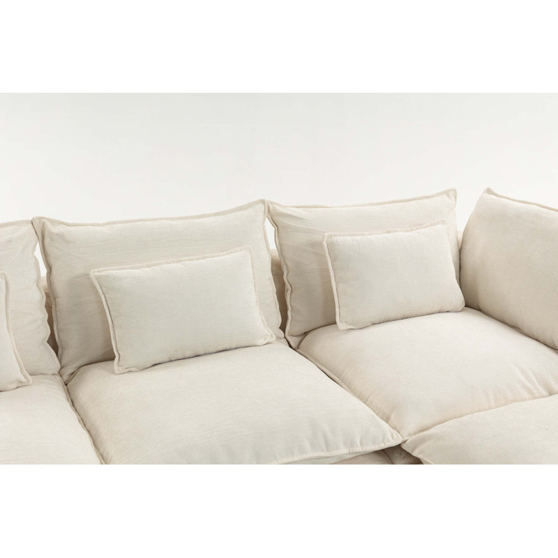 102.3" Width Cloud Couch Oversized Modular Sectional Sofa True Relax Comfy Couches Wide Deep Seat Sofas for Living Room Furniture Sets, Waffle Fabric, 3 Seat with Ottoman