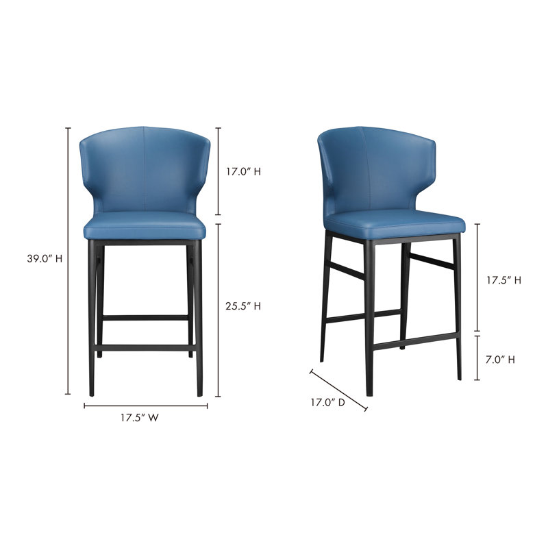 Delaney Upholstered Stool with Metal Frame, Blue, Counter Stool (26" Seat Height)