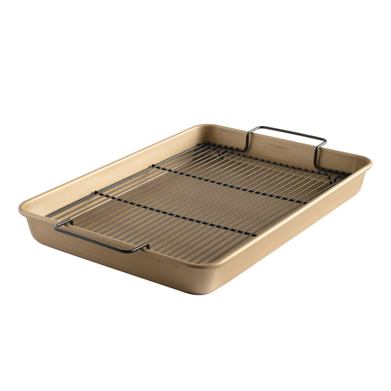 Gold Nonstick High-Sided Baking Tray with Black Rack