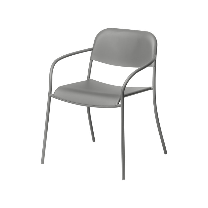 Yua Powder Coated Steel Outdoor Stackable Dining Armchair, Granite Gray