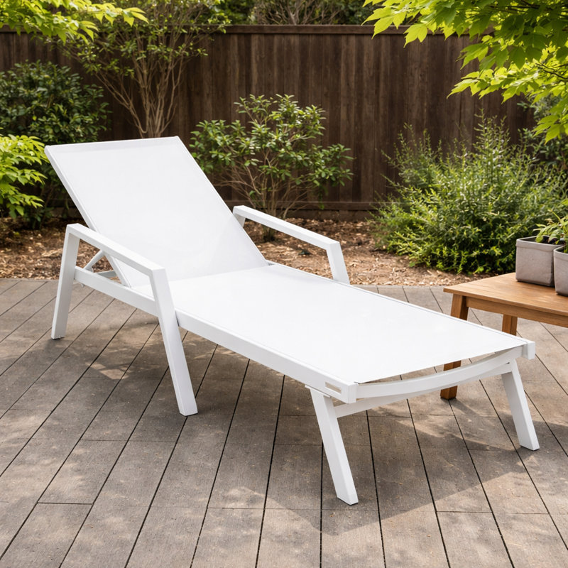 Outdoor Patio Reclining Chaise Lounge with Wheels, Powder-Coated Aluminum Frame and Breathable Sling Mesh, Adjustable Backrest for Poolside and Deck Use
