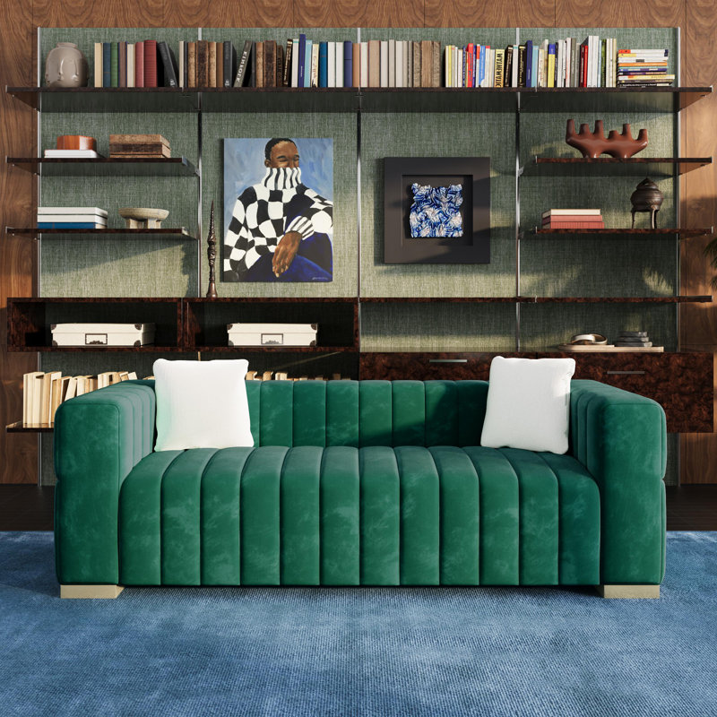 Charlesworth 82'' Velvet Sofa, Green, Gold