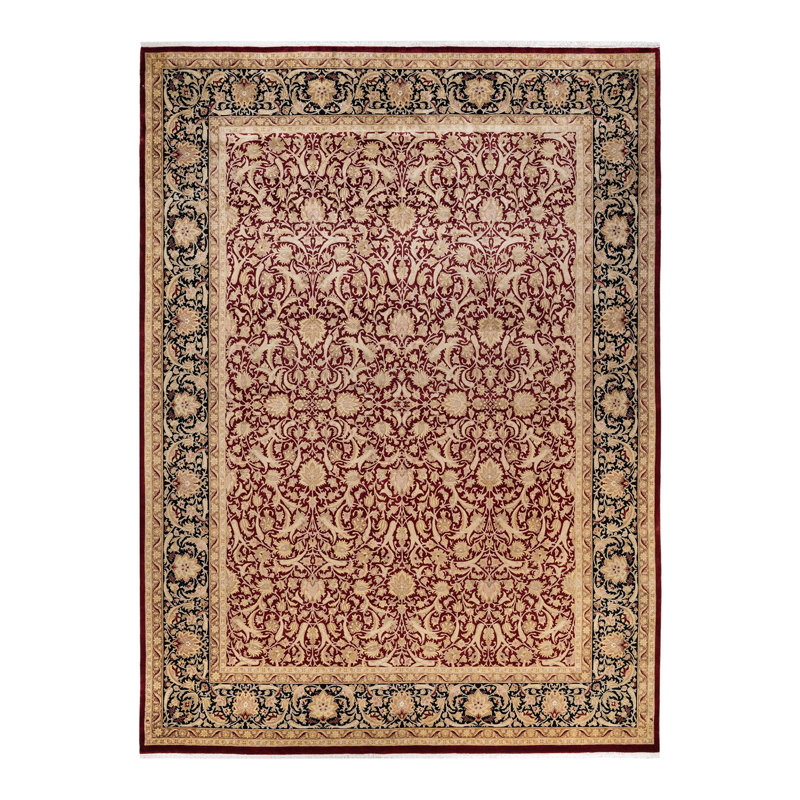 Tapis rouge / beige / noir / ivoire noué à la main de conception unique 9 pi 2 po x 12 pi 5 po Hayner