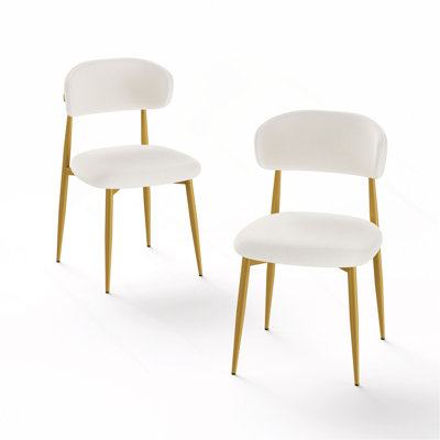 Set Of 2 Dining Chairs, Modern Kitchen Chairs With Soft Padding, Farmhouse Restaurant Chairs With Curved Backrests And Metal Legs, For Dining Rooms And Kitchens, White And Gold.