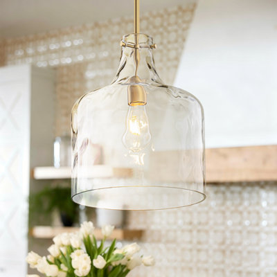 11.8" 1-Light Moderm Hammered Glass Bell Shade Pendant Light
