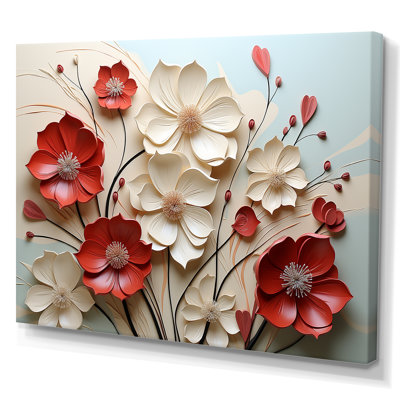 Red And White Crimson Flower S Embrace - Flower Wall Art