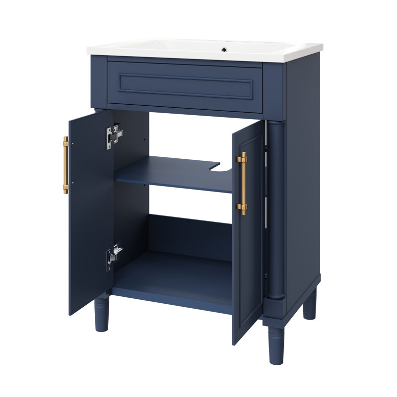 Meuble-lavabo avec lavabo, 2 portes et poignées en métal, Bleu