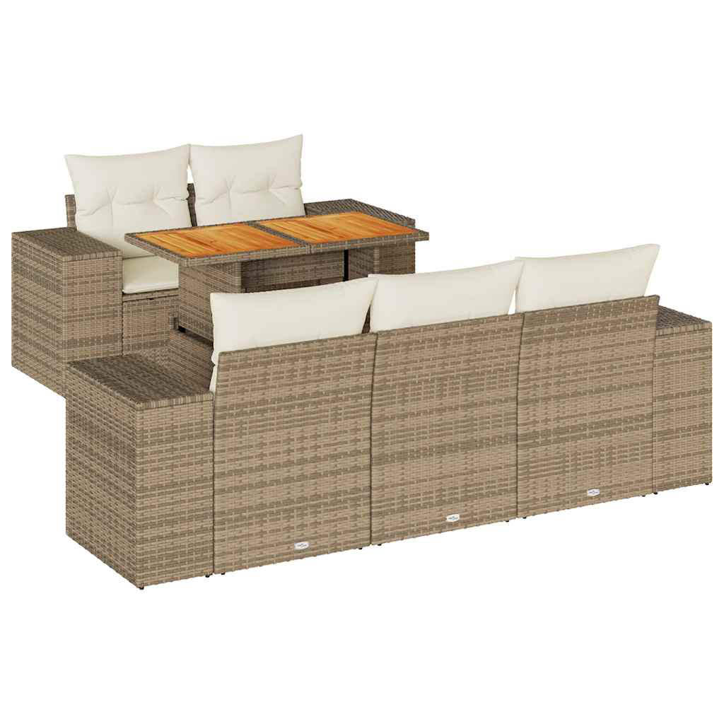 Vidaxl 6-Tlg. Garten-Sofagarnitur Mit Kissen Beige Poly Rattan