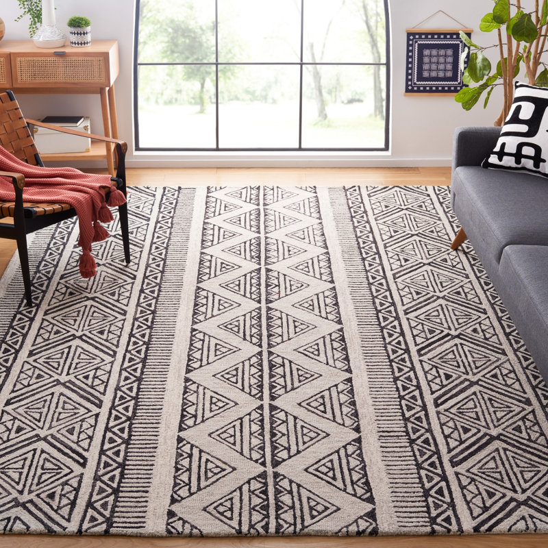 Armanii Metro Hand Tufted Wool And Cotton With Latex Geometric Rug, Rectangle 4' x 6'