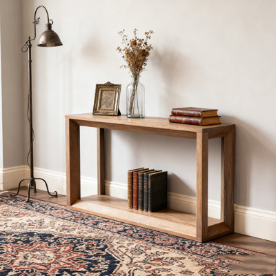 60" Rectangular Solid Wood Veneer Console Table, Wide Sofa Table, Behind Couch Table with Ample Storage for Entryway & Living Room