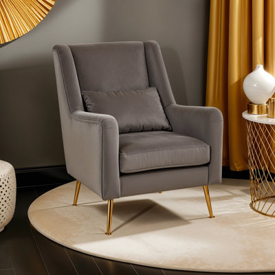 Azarion Grey Velvet Chair With Gold Finish Legs