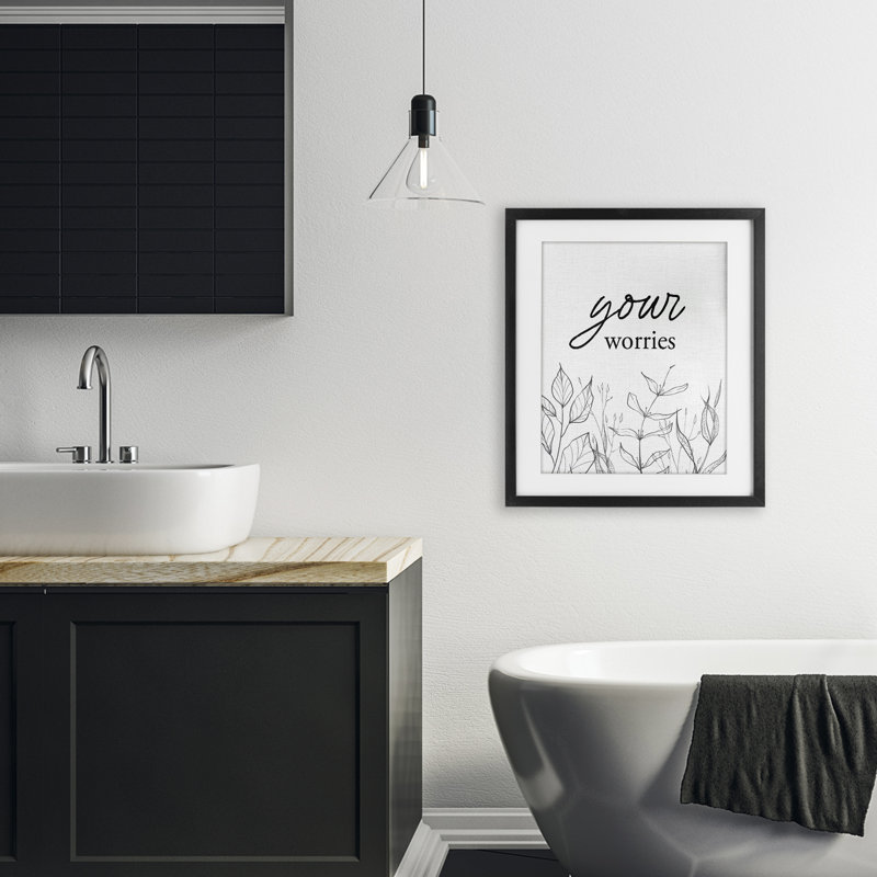 Your Your Worries Minimalist Leaves, reproduction d'art encadrée sous verre, Cadre noir minuit, H 21 po x l 17 po