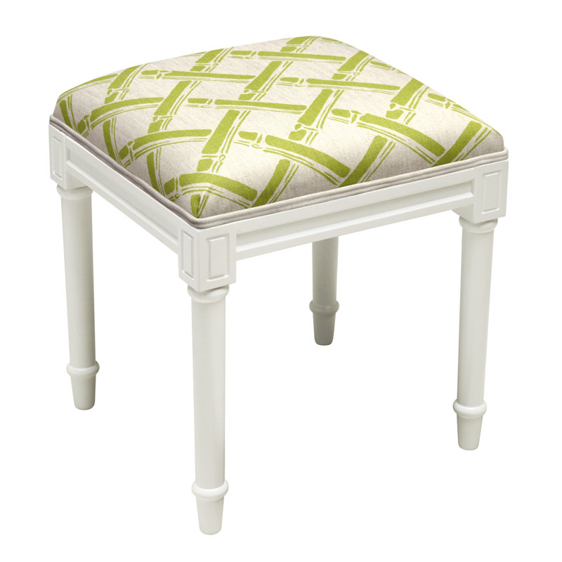 Solid Wood Accent Stool, White/Chartreuse Green