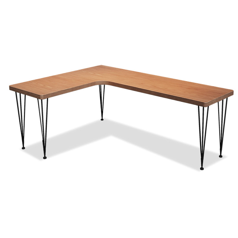 Solid Wood L-Shaped Desk with Metal Base, 29.53" H x 55.12" W x 47.24" D