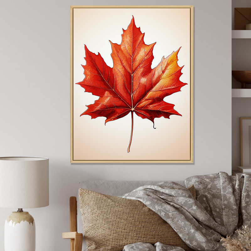 Minimalisme, feuille d'érable orange d'automne 2 - érable, art mural, Cadre flottant brun, H 20 po x l 12 po x P 1 po