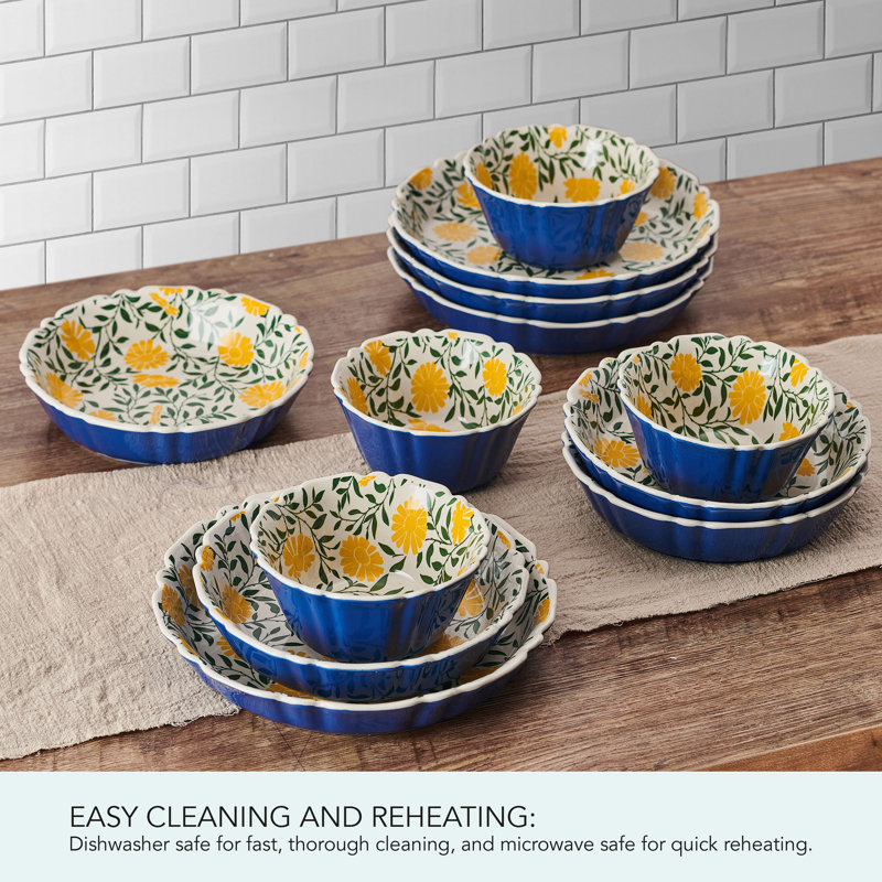 Tranquil Elegance Multi-Color Ceramic Floral Dinnerware Set, Service for 4
