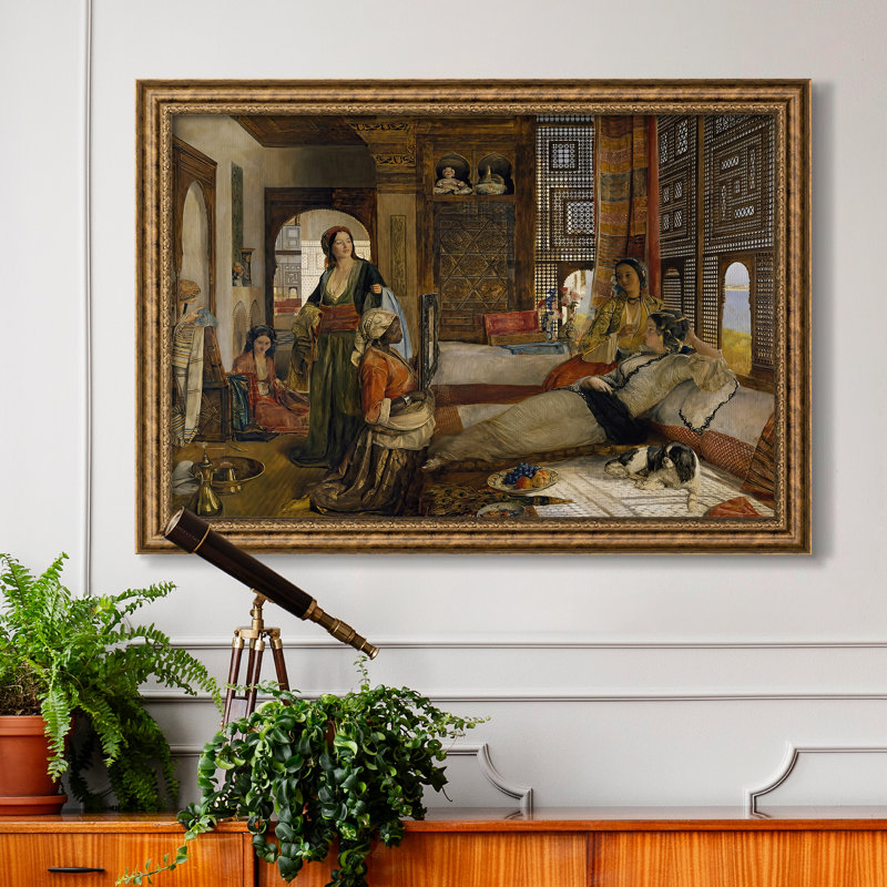 The Harem, 1876 - John Frederick Lewis - Toile encadrée sur mesure, 24x34 INNER SIZE, Framed Canvas, Venetian Bronze Relief