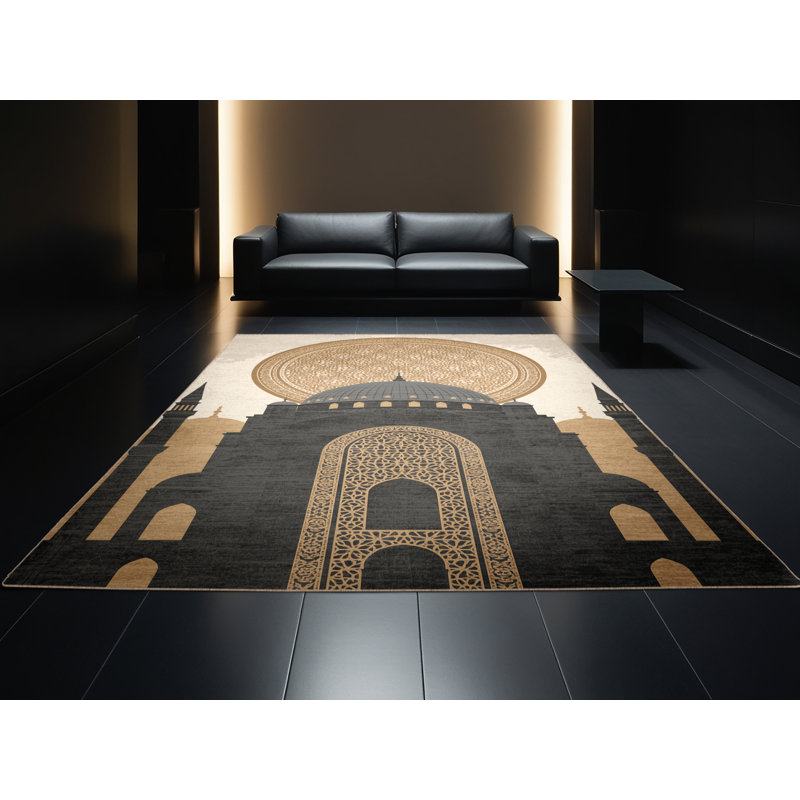 Machine Washable Pelico Istanbul Hagia Sophia Global Inspired Oriental Rug in Black – Beige Binding, 7x10
