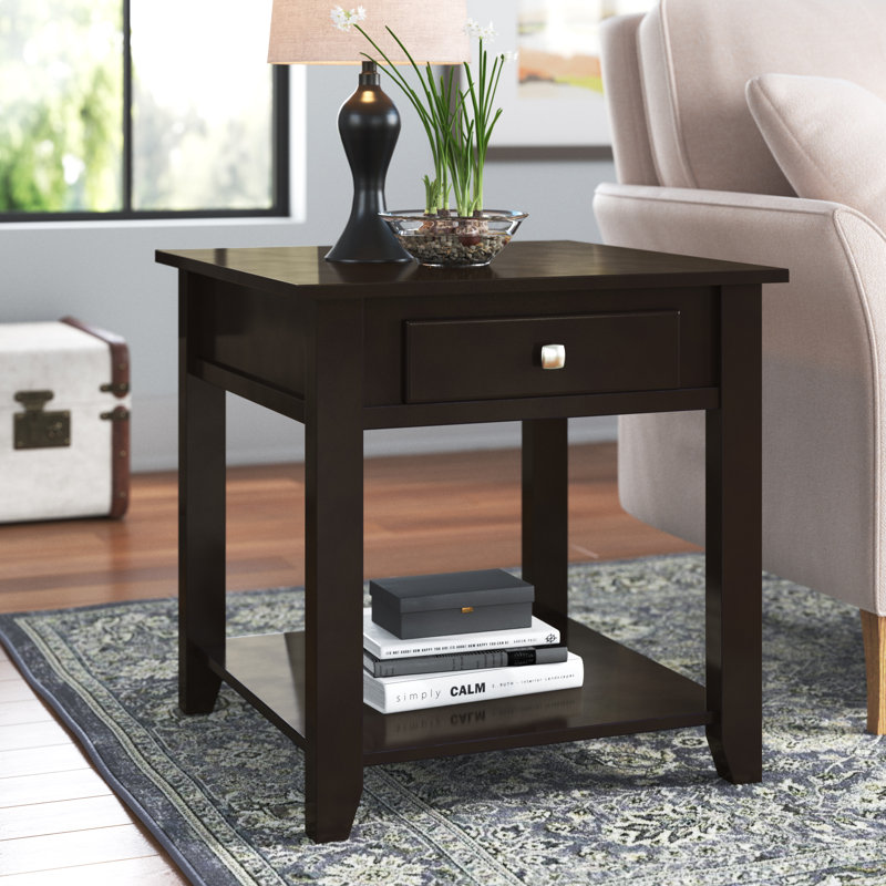 Pullman Contemporary 22" Square 1-Drawer End Table with Storage in Black