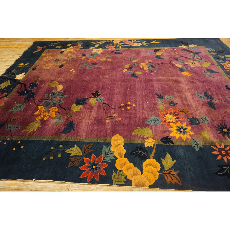 Chinese Rectangle Knotted Room Size Antique Purple Wool - Art Deco 1920s Rug