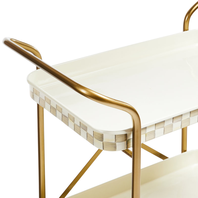 Mocha Check 2-Tier Kitchen Cart, Brass/Gold/White
