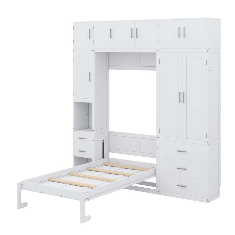 Lit escamotable avec rangement et garde-robe, Lit simple