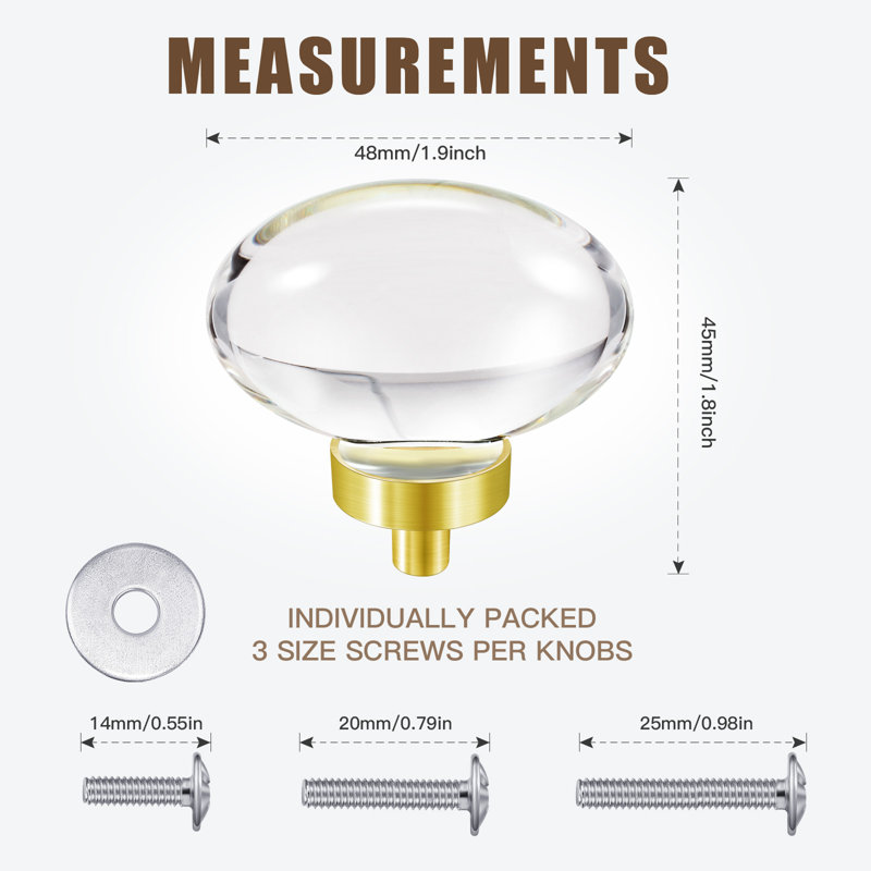 Oversized 1.9" Length Oval Knob Multipack, Brass