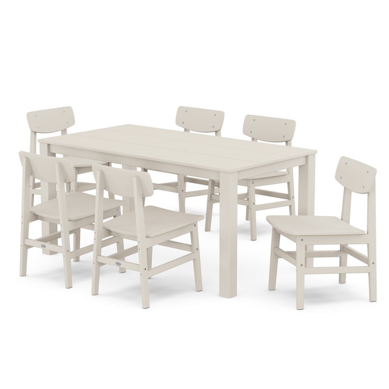 Modern Studio Urban Chair 7-Piece Parsons Table Dining Set, Sand