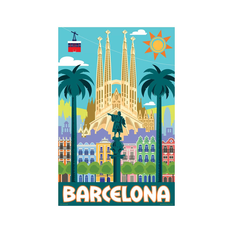 Barcelona Travel Poster by Jim Zahniser - Wrapped Canvas Print, 101.6 cm H x 66.04 cm W x 3.175 cm D