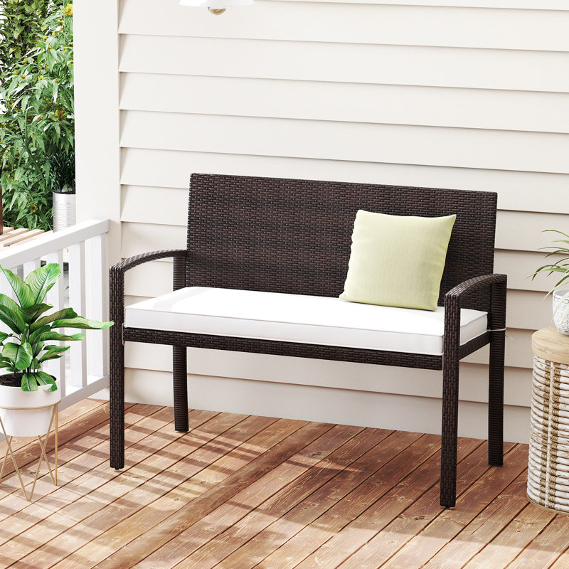 Rattan Garden Bench, White