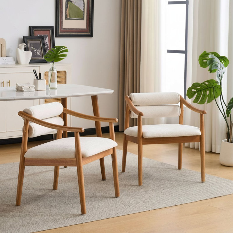 Chaise rembourrée avec dossier cylindrique et structure en bois massif, 2