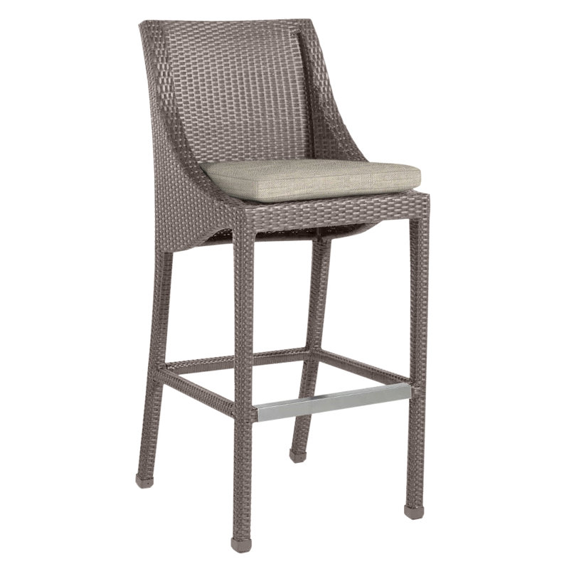 Athena Patio Bar Stool with Cushion, Oyster, Dove Sunbrella® Linen, No Welt