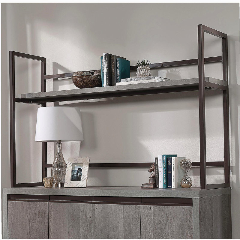 Credenza Hutch with Impact-Resistant Design, Brown finish
