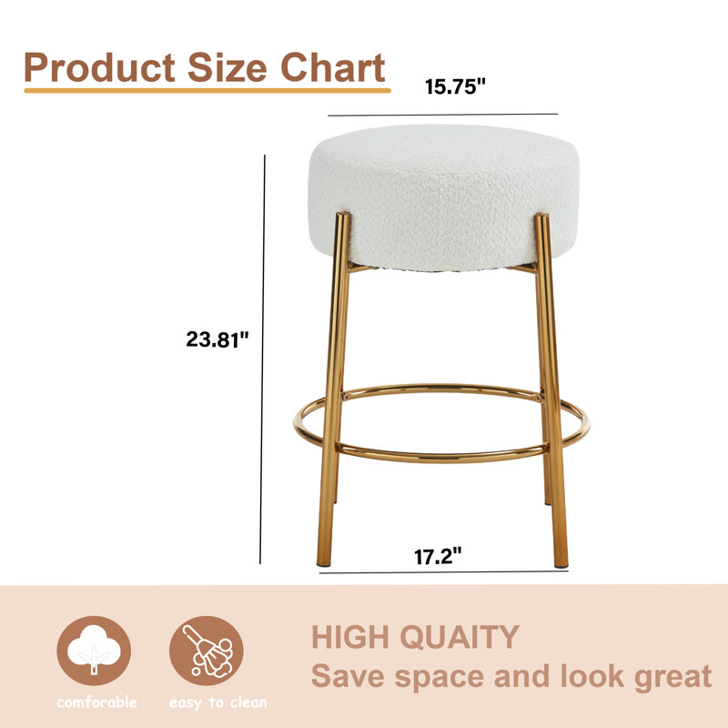 Tabourets de bar rembourrés 24 po Modern, Cream/Gold