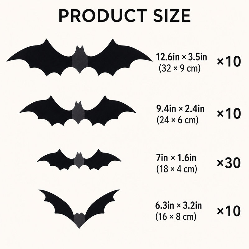 60 pièces de décorations murales en forme de chauve-souris 3D d'Halloween, autocollants amovibles en PVC