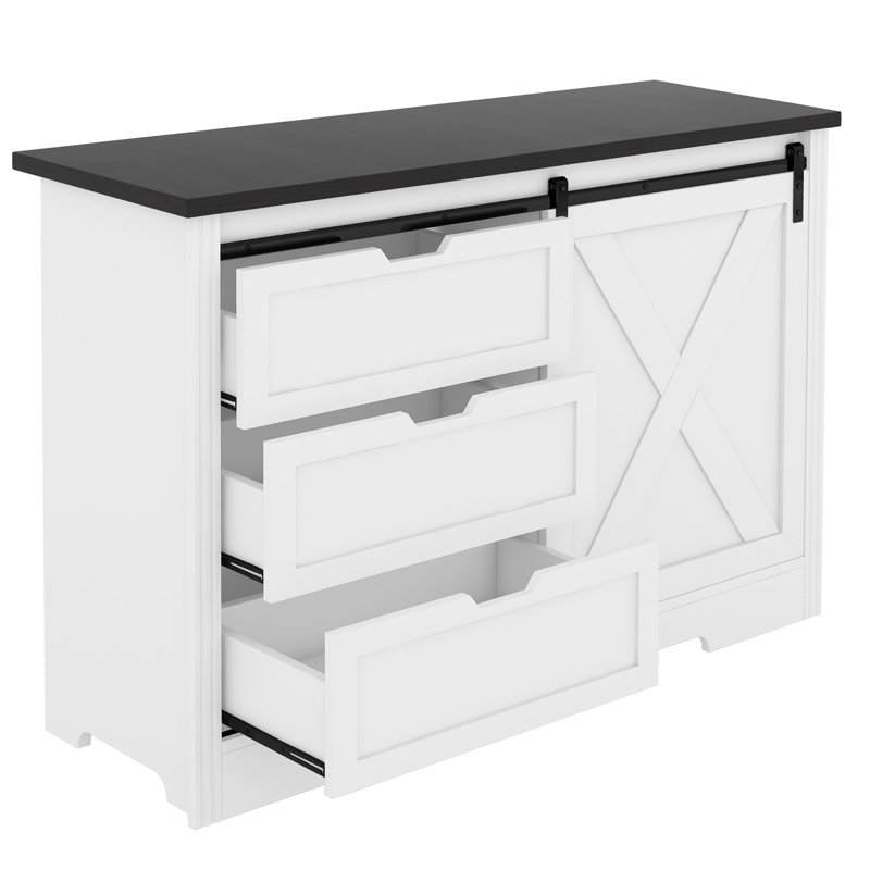 Drawer Dresser, Bar Chest, Dining Sideboard, Storage Cabinet with Silent Sliding Doors and Three Drawers, Space Saving, Suitable for Dining Room, Living Room, Bedroom, etc.