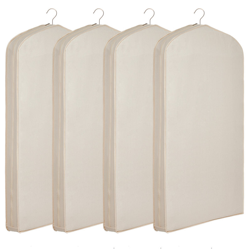 Paquet de 4 housses en coton pour housses de vêtements respirantes pour le rangement des placards, 42,5 po x 23,6 po, beige