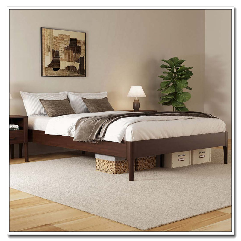 Structure de lit plateforme en bois de bambou massif, Chocolat, Lit double