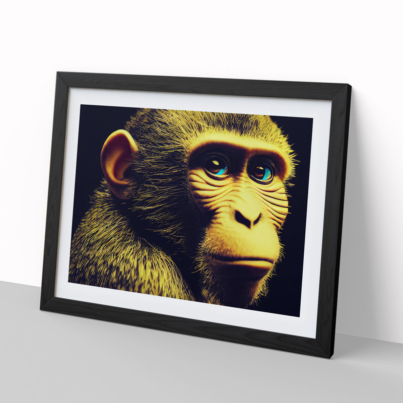 Monkey Portrait - Single Picture Frame Print, Black Framed, 46cm H x 64cm W