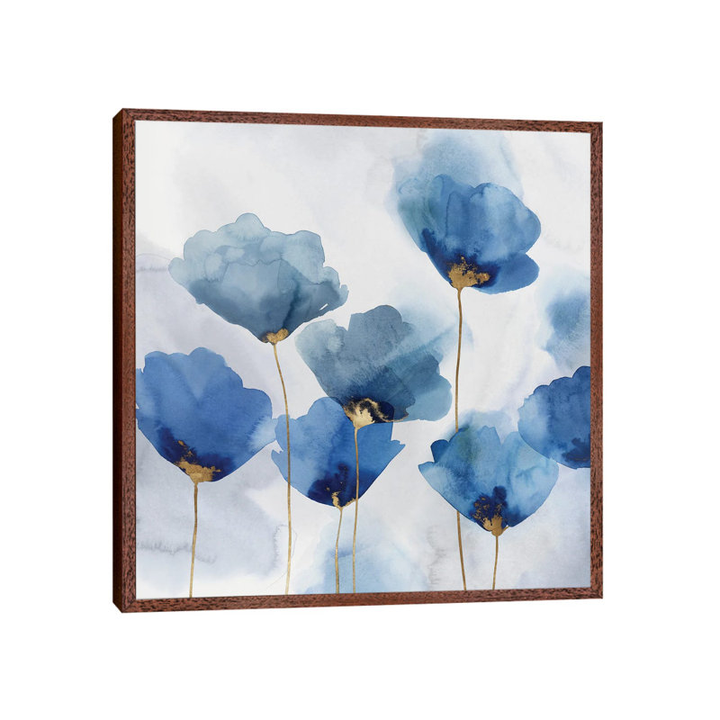 Pretty In Blue I by Isabelle Z - Painting on Canvas, Classic Brown Wood Framed, 45.72 cm H x 45.72 cm W