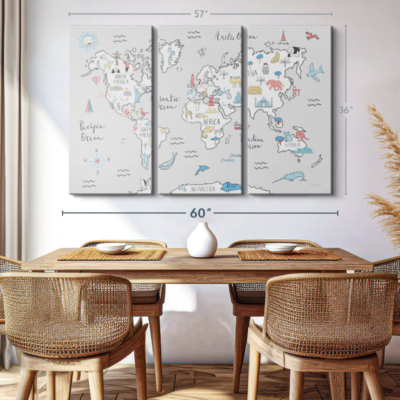 " World Map Pastel ", 36" H x 57" W x 1.25" D