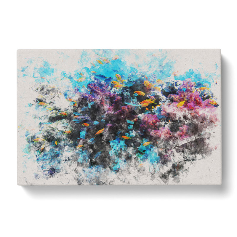 Coral Reef And Fish Vol.1 Watercolour - Print on Canvas, 35cm H x 50cm W x 3cm D, Wrapped Canvas