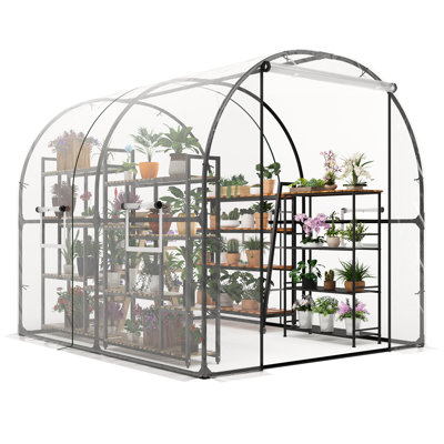Heavy-Duty Walk-In Greenhouse, Reinforced Steel Frame, Large Grow Tunnel with 4 Ventilation Windows, UV-Resistant Transparent PE Cover, Rust-Resistant, Year-Round Plant Protection
