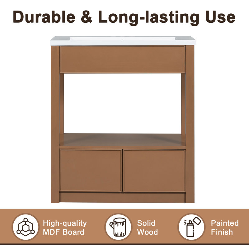 Ensemble de meuble-lavabo simple 30 po avec plateau en céramique Dejuan, Brun