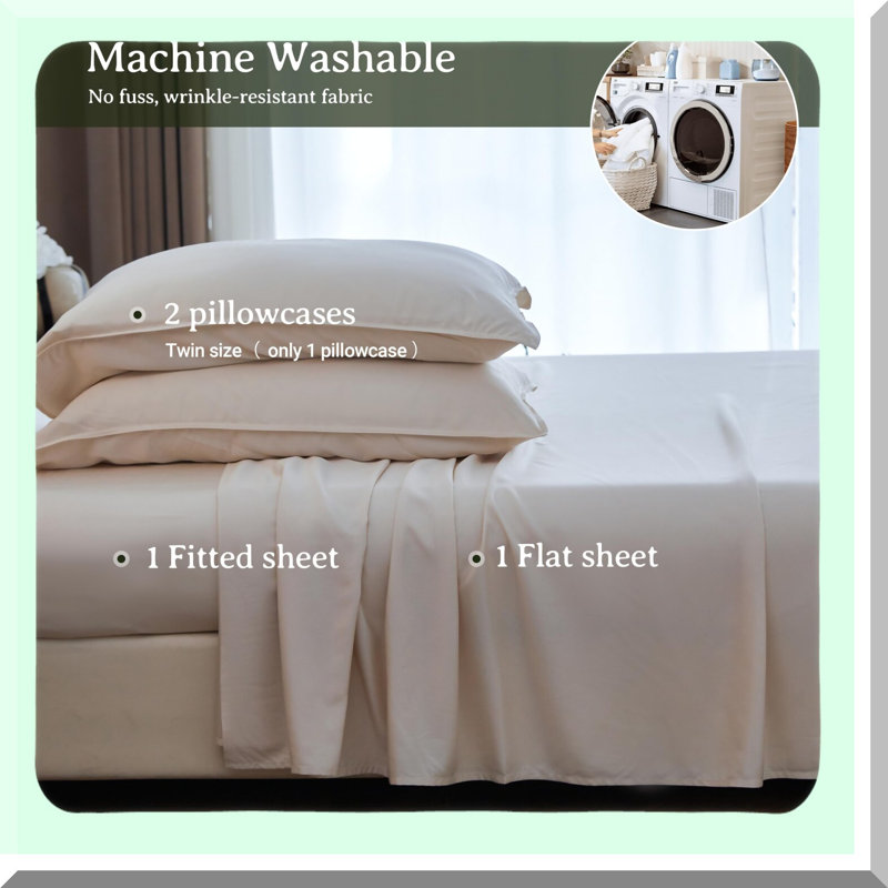 Cool Rayon From BambooLuxurySheetSetTwin-SoftBreathableBedding forHotSleepers, 100%Viscose,15"DeepPockets,HotelSilkySheets-Beige3Pcs