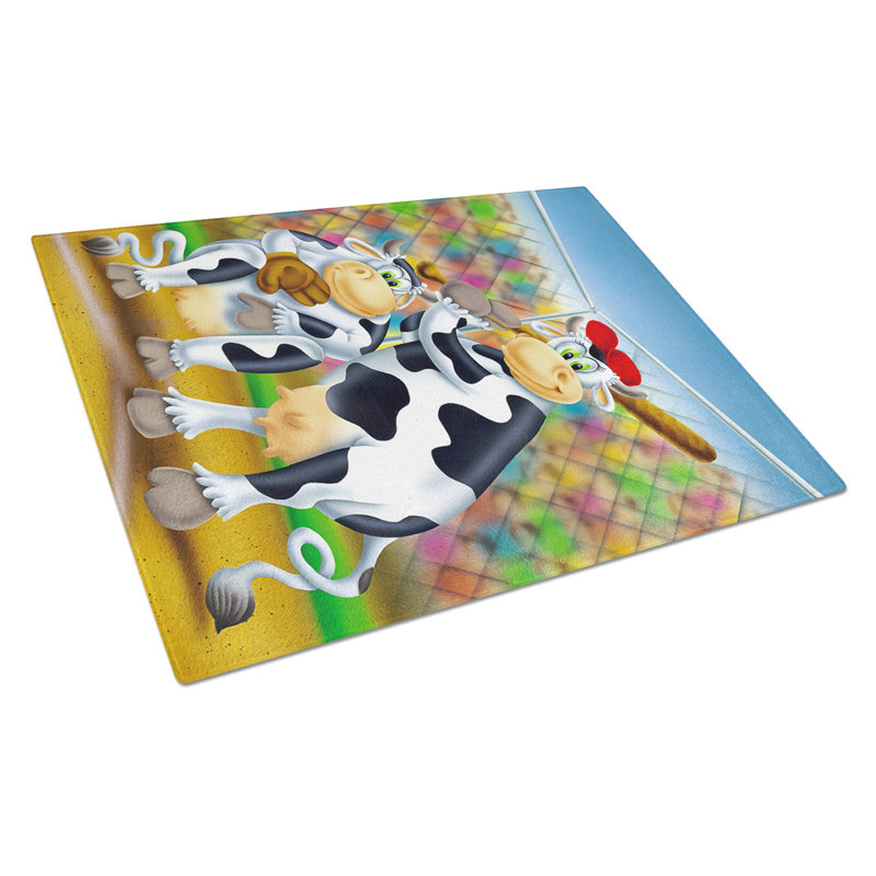 Tempered Glass Cow playing Baseball Cutting Board