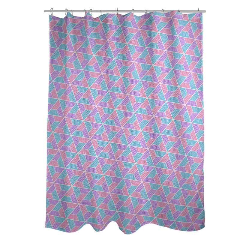 Rideau de douche simple trapézoïde, Bleu / Mauve / Rose