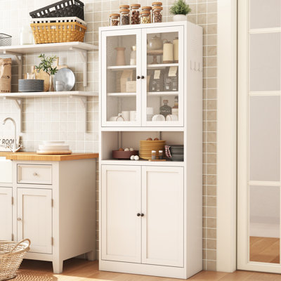 Metal Kitchen Pantry Cabinet - 72" Tall Storage with Glass & Metal Doors, White Adjustable Shelves for Kitchen/Pantry, Heavy Duty & Freestanding by Ebern Designs