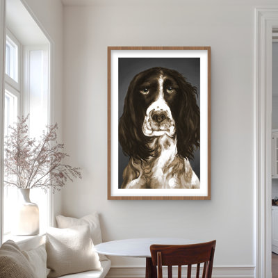 Brown English Springer Spaniel - Gray Framed Matted Print